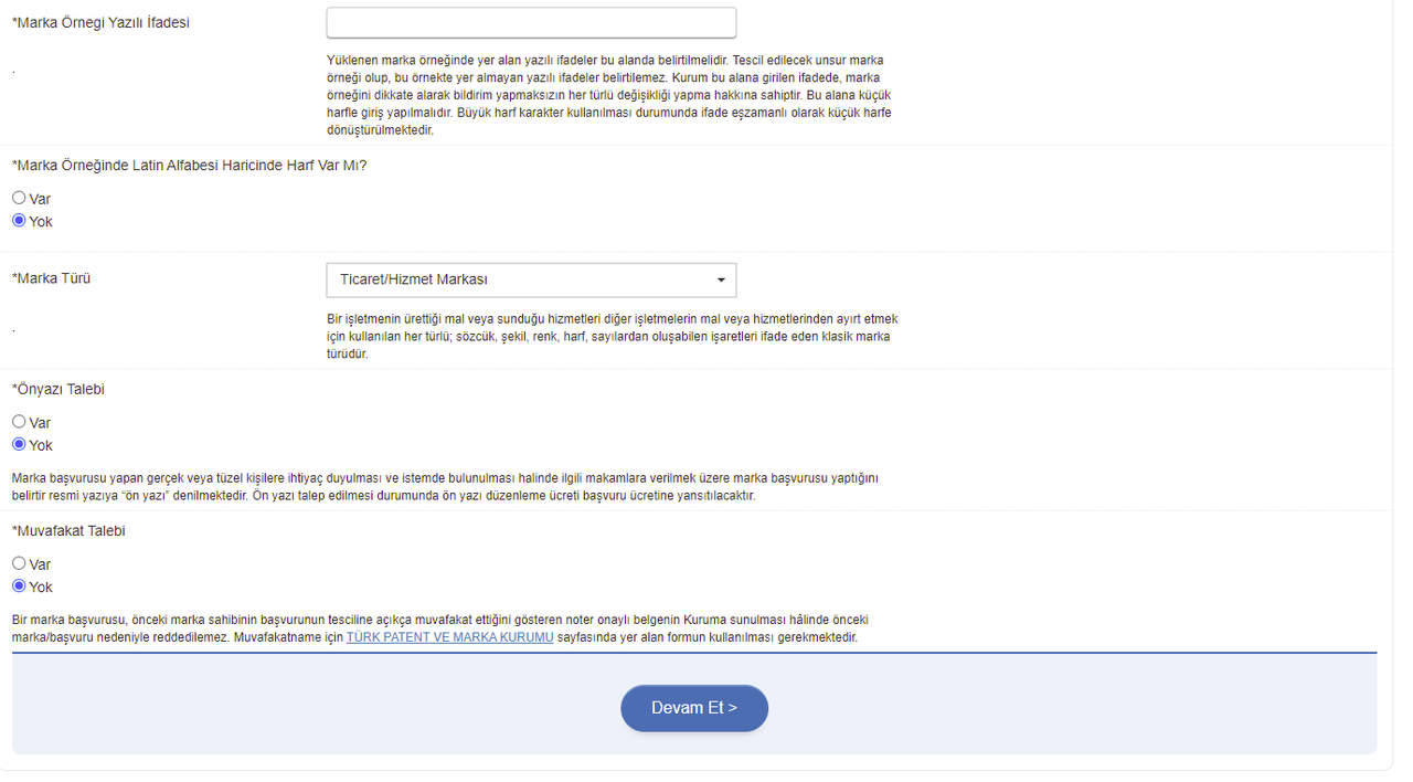Marka Oluşturma Detayları